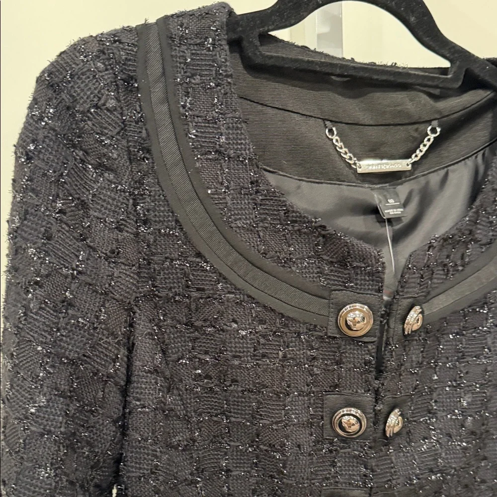 🌿 NWT WHBM Metallic Tweed Blazer ✨ Lightweight Spring Layer Chain Detail Size 00 - Picture 6 of 16